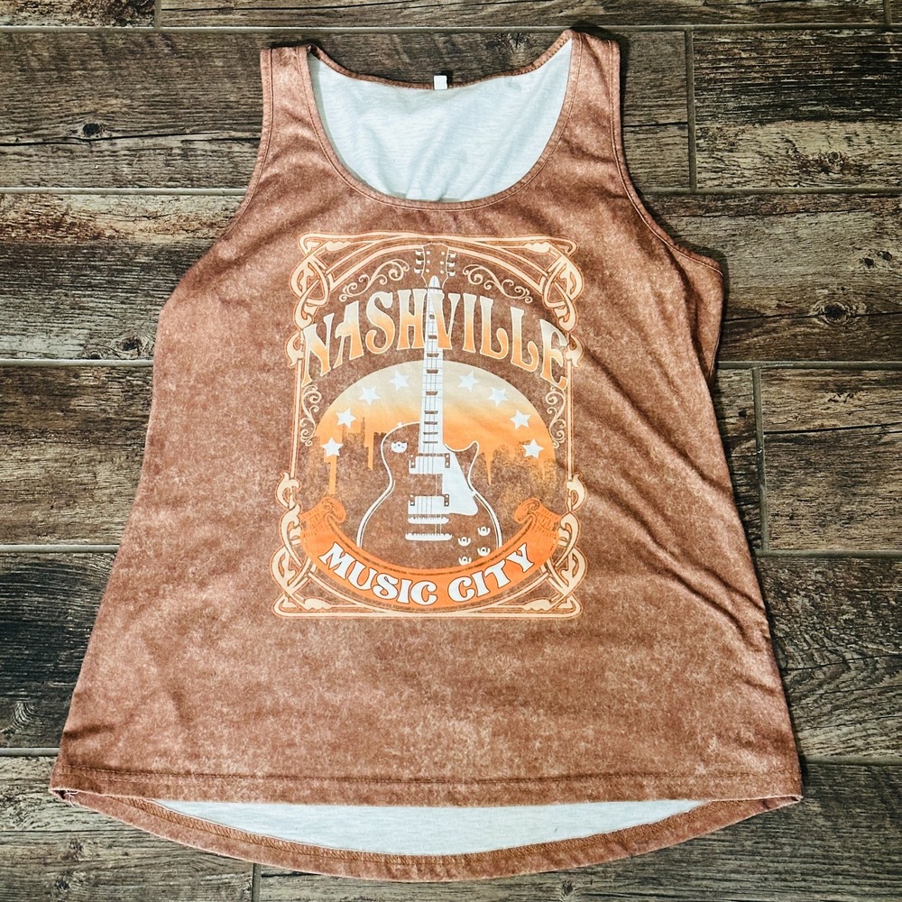 Nashville Music City Women's Medium Tank Top Orange Brown - Tennessee